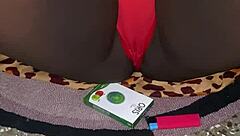 my red thong trimmed pussy tease in bedroom voyeur