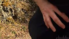 chubbykaot flashes curvy belly again in wild forest public tease