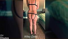 Amateur milf wife flaunts her huge lingerie-covered tits