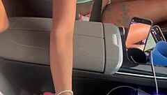 Ebony strokes monster BBC in public car