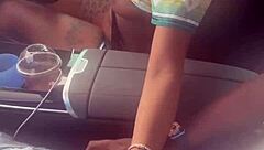 Ebony strokes monster BBC in public car