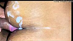 Brazilian Ebony Keeps Going Post-Cum in Steamy Bedroom Creampie Close-Up