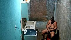 Hidden cam catches stepmom shaving pussy while stepson watches