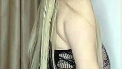 milf caresses curves in see-through outfit softly