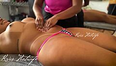 Slutty Brazilian Wife Stuffs Bikini in Big Pussy for Topless Massage