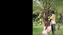 outdoor with this huge titted colombian milf slurping balls humiliating her big ass down...