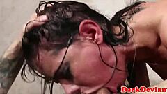 shower turns rough as master bends over bound big tits sub for deepthroat doggystyle domination