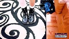 Busty pink haired Trinity and skinny blonde Jackie deepthroat huge cock to facial cumshot