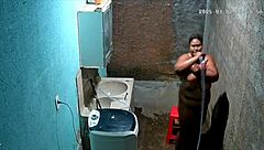 Hidden cam catches stepmom shaving pussy while stepson watches