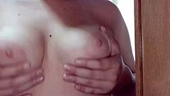 Sexy curvy teen poses sensual big tits ass in mirror homemade tease