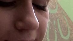 Cutie fingers tight pussy to orgasm on stairs!