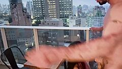 young couple sneaks steamy balcony pounding with huge cock hints