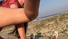 Real amateur couple stops car by seaside road for beach sand sex