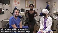 dr tampa my neighbor's first gyno exam has her spreading shaved pussy wide