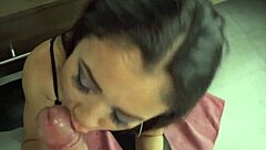 Tattooed latina gags on huge saliva-soaked cock