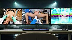 dr tampa my neighbor's first gyno exam has her spreading shaved pussy wide