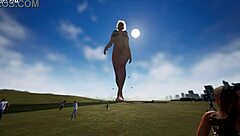 Goddess giantess with huge feet rampages city in 3d game domination—wanna survive?