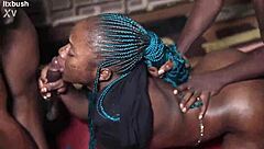 what happens when black intern bends over for big black cocks from colleagues at work?