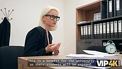 Tempted by her glasses and shaved pussy, loan manager takes Vip4k immigrant Daruma Rai's tight anal in the office