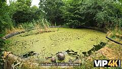 wow babe with pierced nipples and tattoos takes monster cock deep in forest!