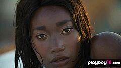 Smoking hot ebony teen Mimi Desuka strips natural tits pussy on rooftop then unwinds.