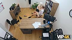 Tempted by her glasses and shaved pussy, loan manager takes Vip4k immigrant Daruma Rai's tight anal in the office