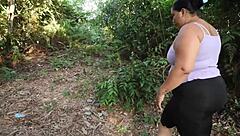 stranger gets roadside blowjob from big tit latina mommy then DOGGS her in forest