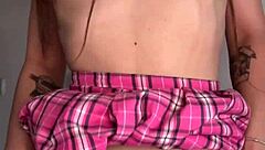 this obnoxious miniskirt bitch crams huge dildo deep in ass gapes wide before date... homemade anal toy play