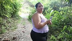 stranger gets roadside blowjob from big tit latina mommy then DOGGS her in forest