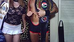 behind scenes glasses nerd blows cock in wrestling match sex