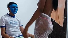 the 22 year old guy stares as this horny latina milf dances like a total whore