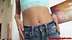 asian babe poses close-up while handling hard cock for pleasure