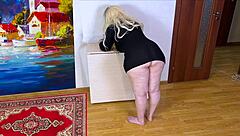 stepmom bends in short skirt exposing ass for stepson's deep anal