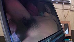 Lonely Asian wife in pantyhose masturbates hairy pussy and puffy nipples to orgasm