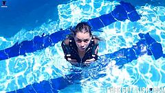 Petite latina Jessica Bunny's wet tits tease underwater pool