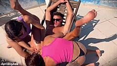 Depraved rimming trio chokes, gags on asses, slurps faces in outdoor BDSM slut fest.