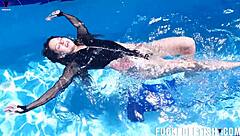 Petite latina Jessica Bunny's wet tits tease underwater pool