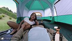 Brazilian trans teen bareback bangs cuties during wild camping group orgy.