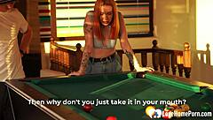 sexy ginger babe deepthroats and rides cock breaking billiard desk rules