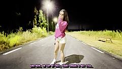 dude this skinny teen sneaks out to fuck her neighbor's huge cock on the dark street