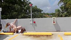 curvy military MILF rides big black cock outdoors in parking lot