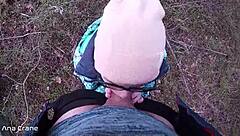 girlfriend deepthroats monster cock in forest pov and swallows every drop outdoors