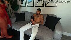 Hot ebony milf busts macana man with toy then rides his monster cock hard!