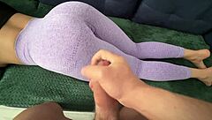 Long-legged stepsister in yoga leggings gets amateur homemade cumshot from spying stepsis