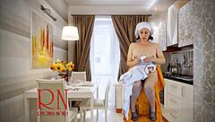 Cinderella skips panties while sewing for stepfamily duties