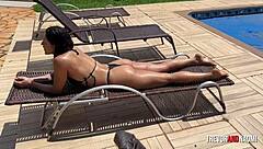 shower first with hose then dick pounding her wet pussy hard