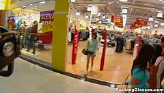 Fucking Glasses-Wearing Teen in Public Restroom Leads to Explosive Orgasm and Blowjob Cumshot