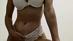 hot wife in white lingerie plays with her big dildo toy