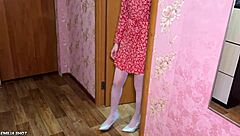 Skinny wife in lingerie teases old husband bed