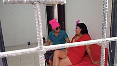 next-door latina milf bends over begging neighbor to fuck her deep in the juicy vagina while waiting for her study buddy